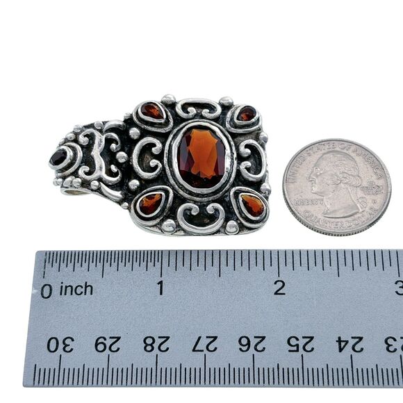 Vintage Sterling Silver 925 Ornate Red Garnet Pendant - Picture 4 of 5
